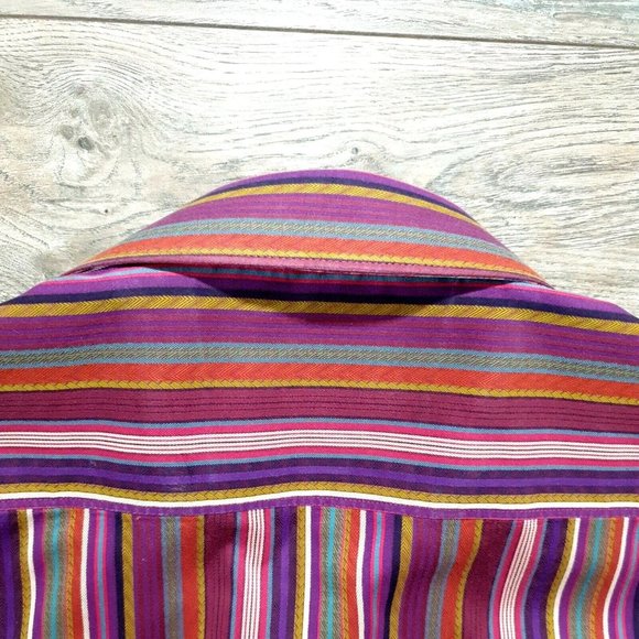 Robert Graham Mens Long Sleeve Shirt Large Designer Flip Cuff Embroidered Purple - Picture 11 of 12